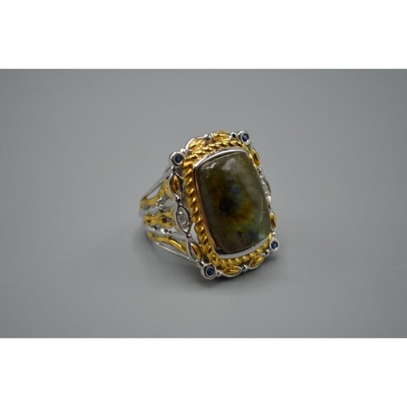 Cocktail Ring Green Stone Sterling Silver 925 NH Vermeil Size 7 Moss Agate? - Picture 6 of 8